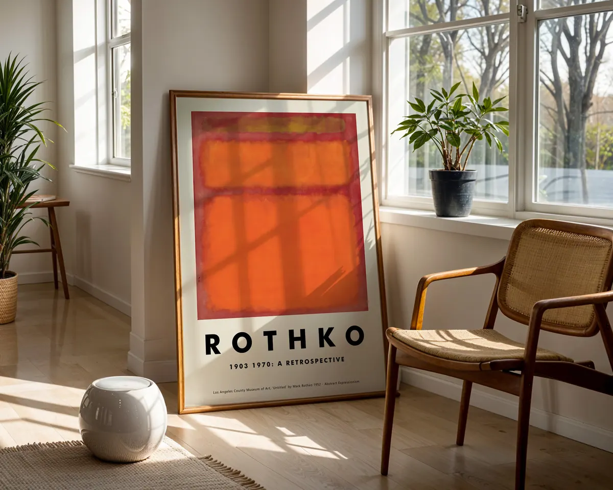 Rothko style abstract colour field poster in luminous orange with soft-edged meditative colour blocks. — photo 5
