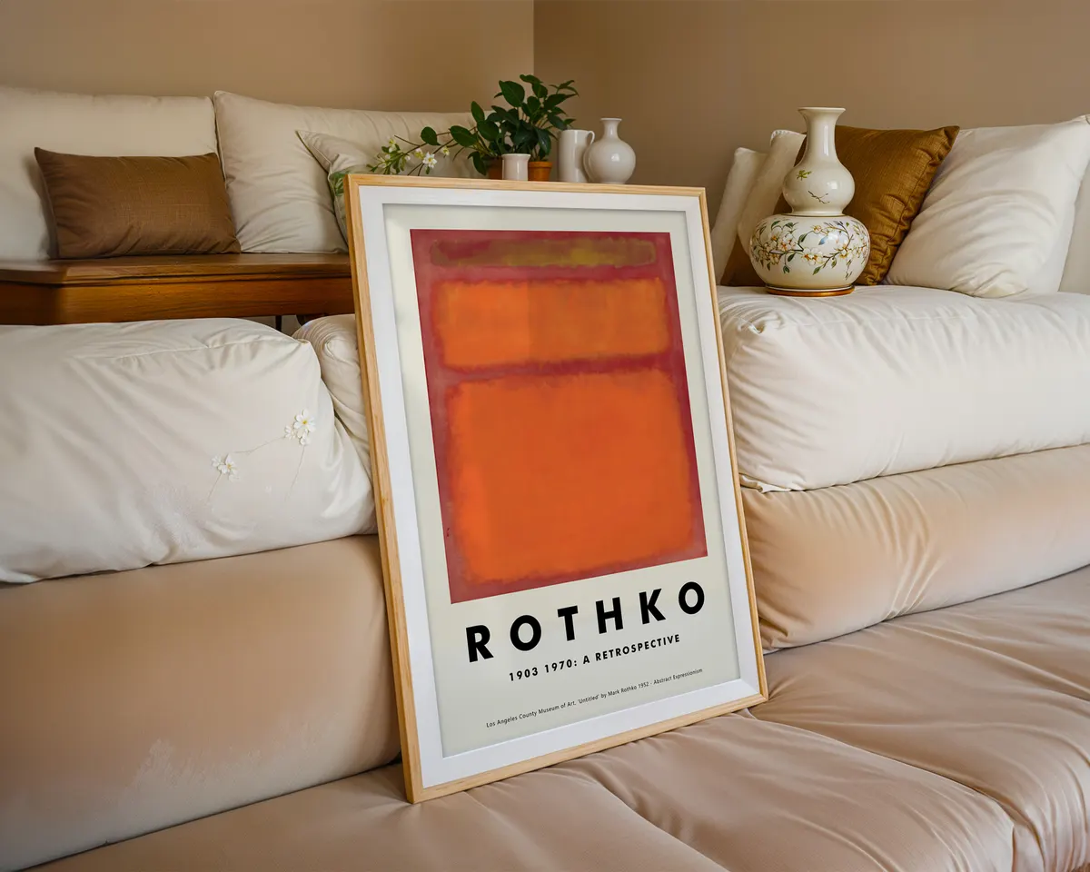 Rothko style abstract colour field poster in luminous orange with soft-edged meditative colour blocks. — photo 6