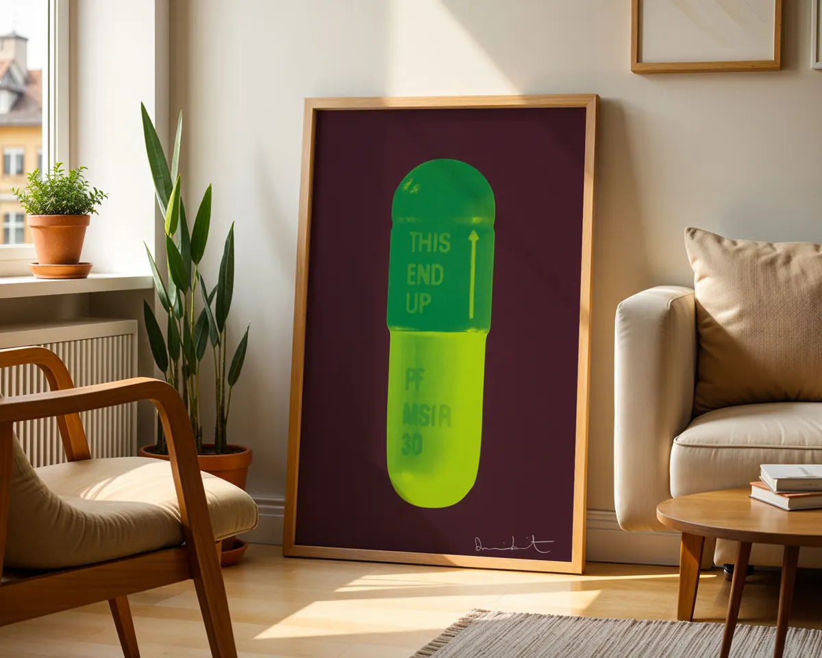 Second Damien Hirst-inspired spot art poster print, systematic colour circle composition in chocolate emerald green and lime palette, contemporary abstract visual philosophy, pure colour relationship aesthetic, clean circular grid design, archival quality print, contemporary art collector wall piece, colourful abstract home décor statement, systematic modern British art inspired print. — photo 2
