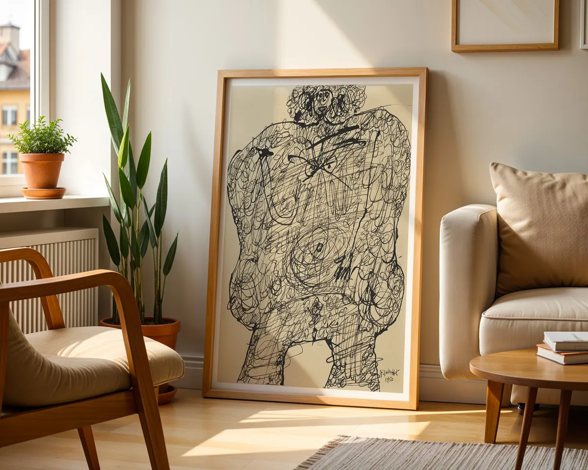 Jean Dubuffet-inspired Corps de Dame Art Brut poster print, raw figural abstract composition, outsider art visual language, primitive expressive mark-making, French avant-garde aesthetic philosophy, bold gestural figure design, archival quality print, Art Brut art collector wall piece, raw abstract home décor, outsider art gallery statement, avant-garde art history print. — photo 2
