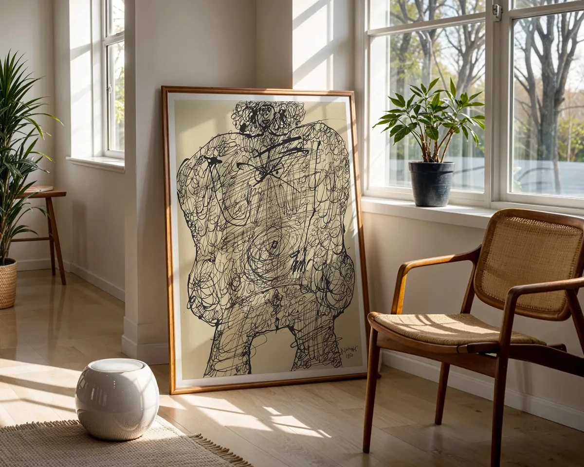 Jean Dubuffet-inspired Corps de Dame Art Brut poster print, raw figural abstract composition, outsider art visual language, primitive expressive mark-making, French avant-garde aesthetic philosophy, bold gestural figure design, archival quality print, Art Brut art collector wall piece, raw abstract home décor, outsider art gallery statement, avant-garde art history print. — photo 5
