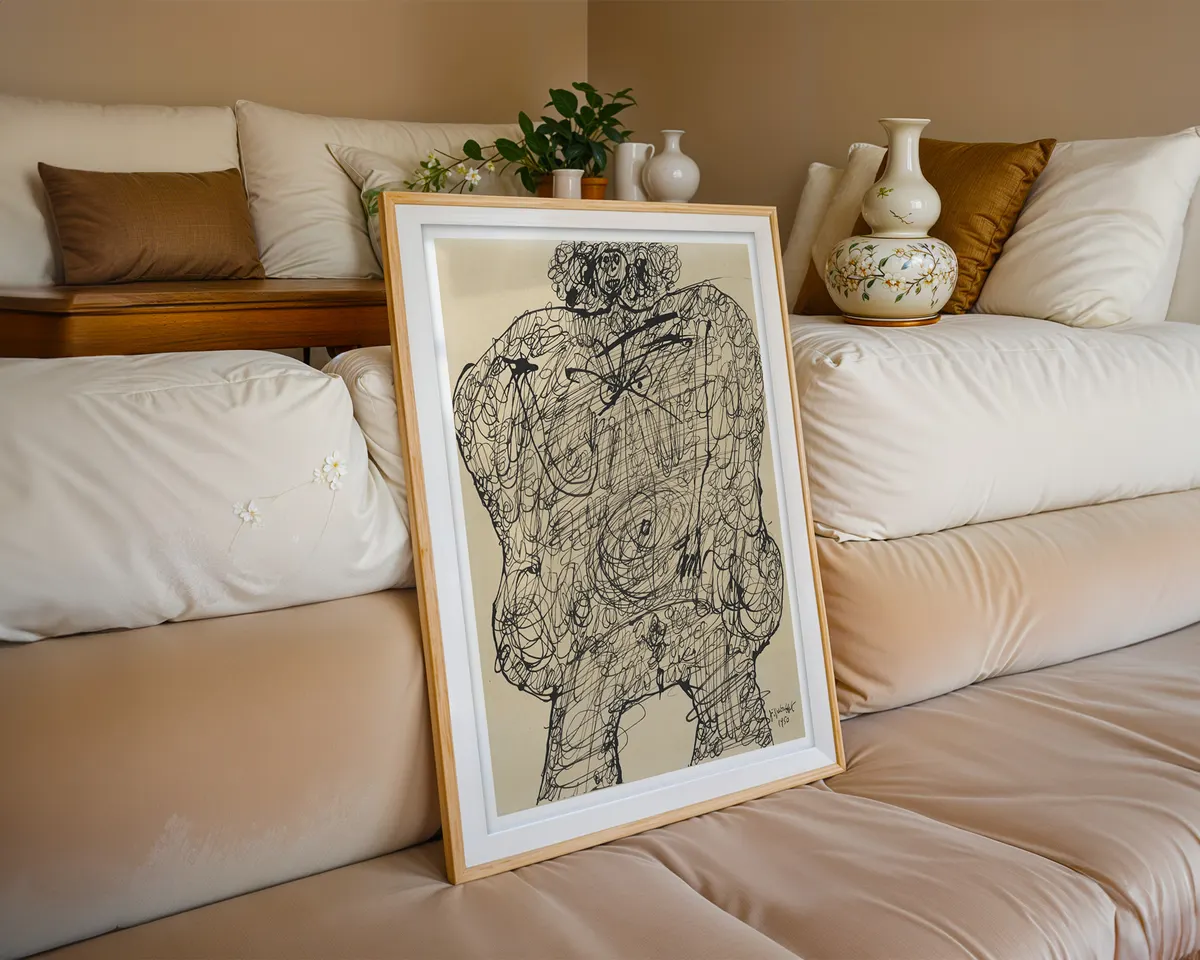 Jean Dubuffet-inspired Corps de Dame Art Brut poster print, raw figural abstract composition, outsider art visual language, primitive expressive mark-making, French avant-garde aesthetic philosophy, bold gestural figure design, archival quality print, Art Brut art collector wall piece, raw abstract home décor, outsider art gallery statement, avant-garde art history print. — photo 6