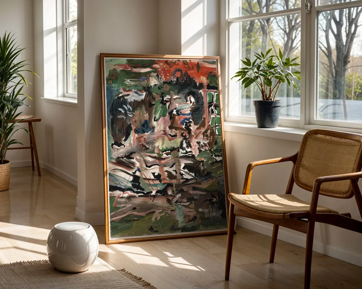 Cecily Brown-inspired neo-expressionist abstract art poster print, fluid gestural composition between figuration and abstraction, British contemporary art movement aesthetic, energetic painterly visual language, lush complex mark-making design, archival quality print, neo-expressionist collector wall piece, serious abstract home décor, gallery statement art, British contemporary art history print. — photo 5