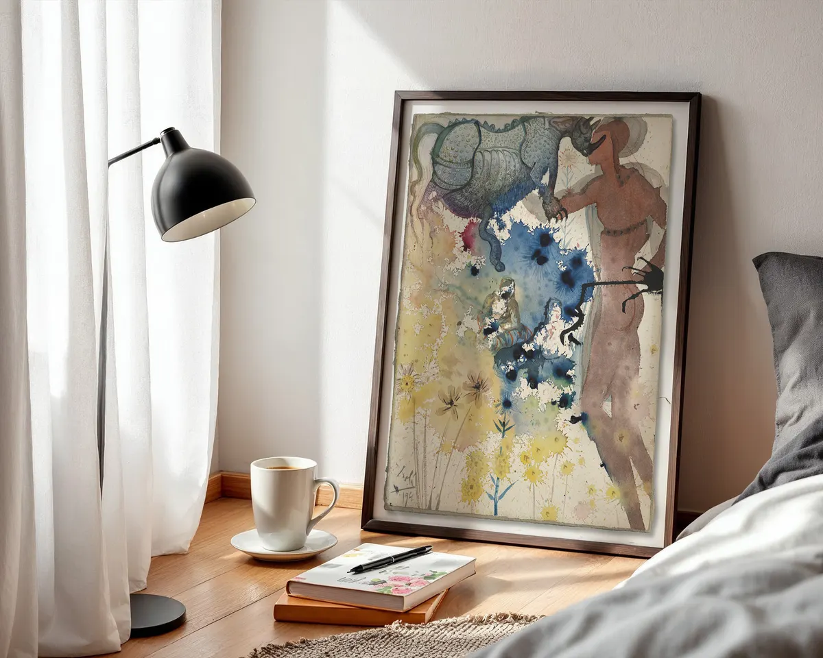 Salvador Dalí-inspired surrealist rhinoceros illustration poster print, warm surrealist colour and composition, geometric divine proportion obsession visual theme, Spanish Surrealism aesthetic movement, vivid fantastical illustration style, archival quality print, surrealist art collector wall piece, surrealism home décor statement, gallery art print, Dalí movement inspired gift, surrealist art history print. — photo 3