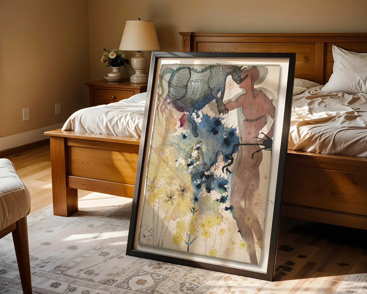 Salvador Dalí-inspired surrealist rhinoceros illustration poster print, warm surrealist colour and composition, geometric divine proportion obsession visual theme, Spanish Surrealism aesthetic movement, vivid fantastical illustration style, archival quality print, surrealist art collector wall piece, surrealism home décor statement, gallery art print, Dalí movement inspired gift, surrealist art history print. — photo 4