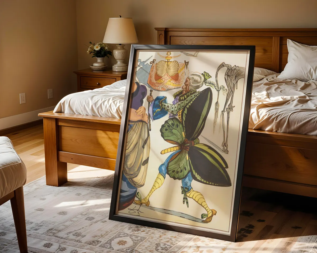 Salvador Dalí-inspired surrealist figure illustration poster print, Spanish literary and surrealist composition, warm vivid colour palette, Cervantes story visual language, fantastical illustrative style, archival quality print, surrealist art collector wall piece, Spanish surrealism home décor, gallery print gift, Dalí movement inspired art, surrealist illustration history print. — photo 4