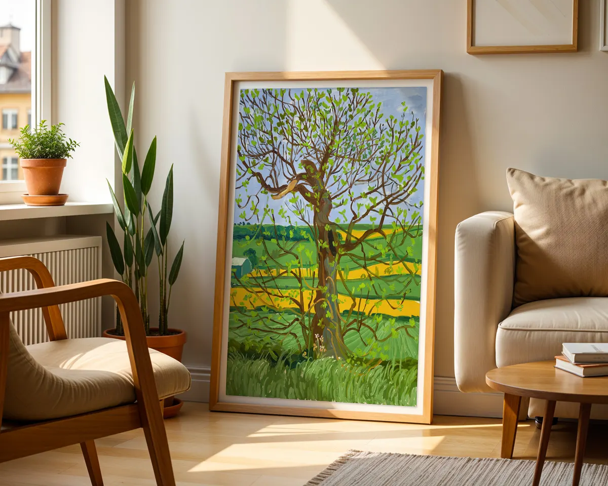 David Hockney-inspired Woldgate tree landscape art poster print, Yorkshire countryside luminous composition, vibrant digital-inspired colour palette, British landscape aesthetic philosophy, seasonal tree study visual language, archival quality print, Hockney landscape collector wall piece, British countryside home décor, contemporary landscape gallery art, Yorkshire inspired print, British art history gift. — photo 2
