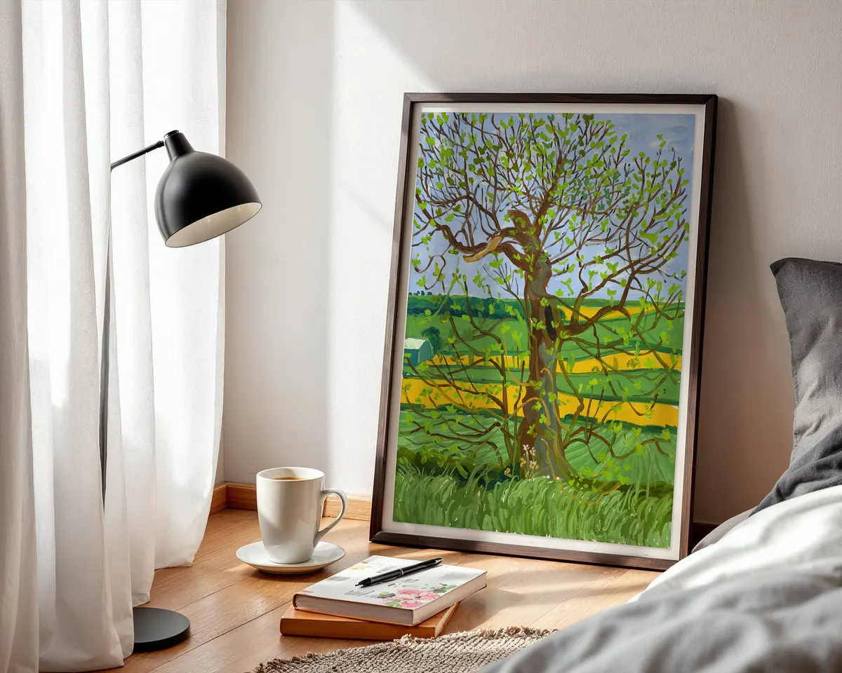 David Hockney-inspired Woldgate tree landscape art poster print, Yorkshire countryside luminous composition, vibrant digital-inspired colour palette, British landscape aesthetic philosophy, seasonal tree study visual language, archival quality print, Hockney landscape collector wall piece, British countryside home décor, contemporary landscape gallery art, Yorkshire inspired print, British art history gift. — photo 3