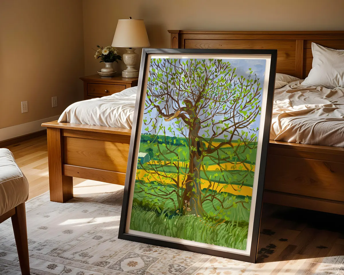 David Hockney-inspired Woldgate tree landscape art poster print, Yorkshire countryside luminous composition, vibrant digital-inspired colour palette, British landscape aesthetic philosophy, seasonal tree study visual language, archival quality print, Hockney landscape collector wall piece, British countryside home décor, contemporary landscape gallery art, Yorkshire inspired print, British art history gift. — photo 4