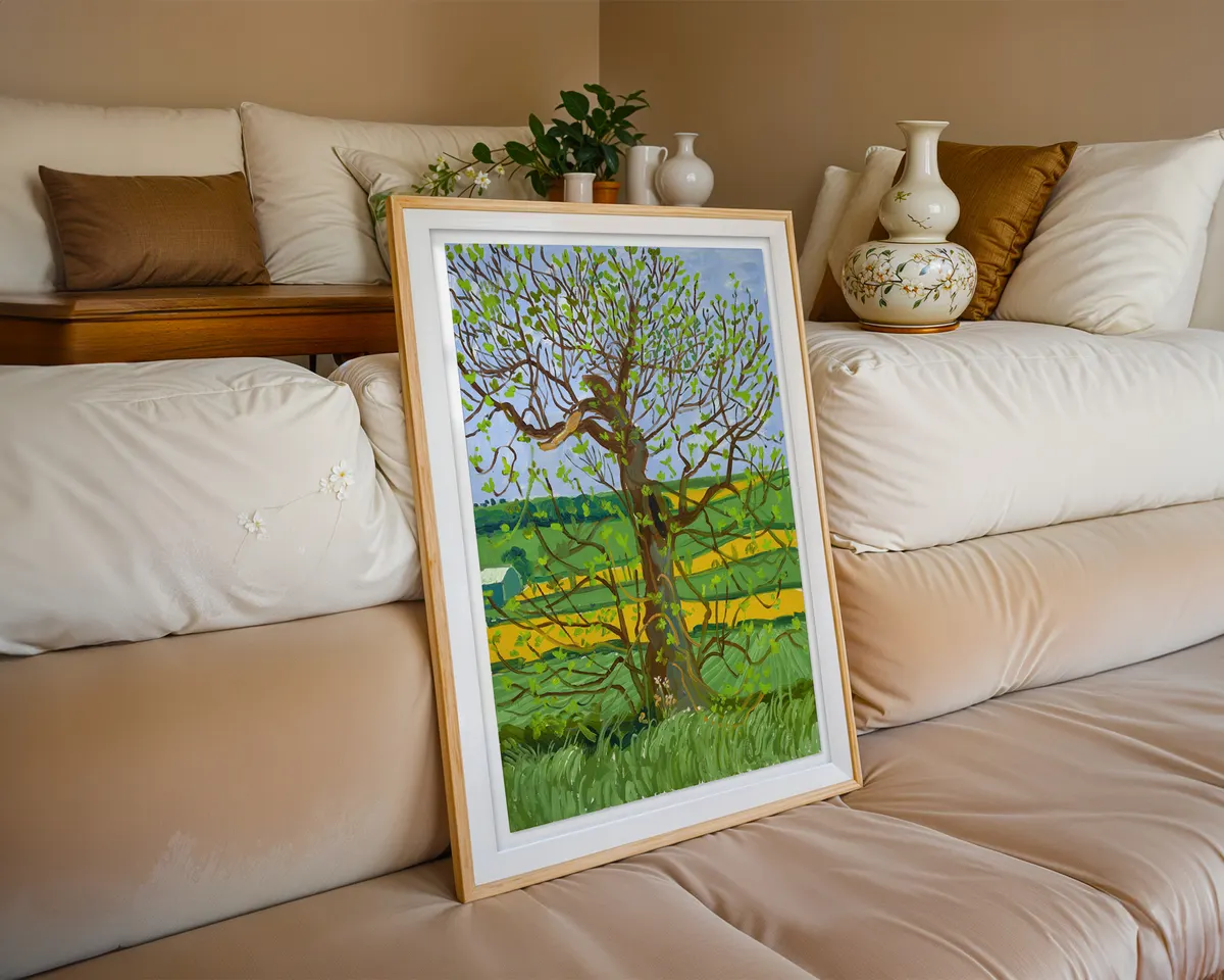 David Hockney-inspired Woldgate tree landscape art poster print, Yorkshire countryside luminous composition, vibrant digital-inspired colour palette, British landscape aesthetic philosophy, seasonal tree study visual language, archival quality print, Hockney landscape collector wall piece, British countryside home décor, contemporary landscape gallery art, Yorkshire inspired print, British art history gift. — photo 6