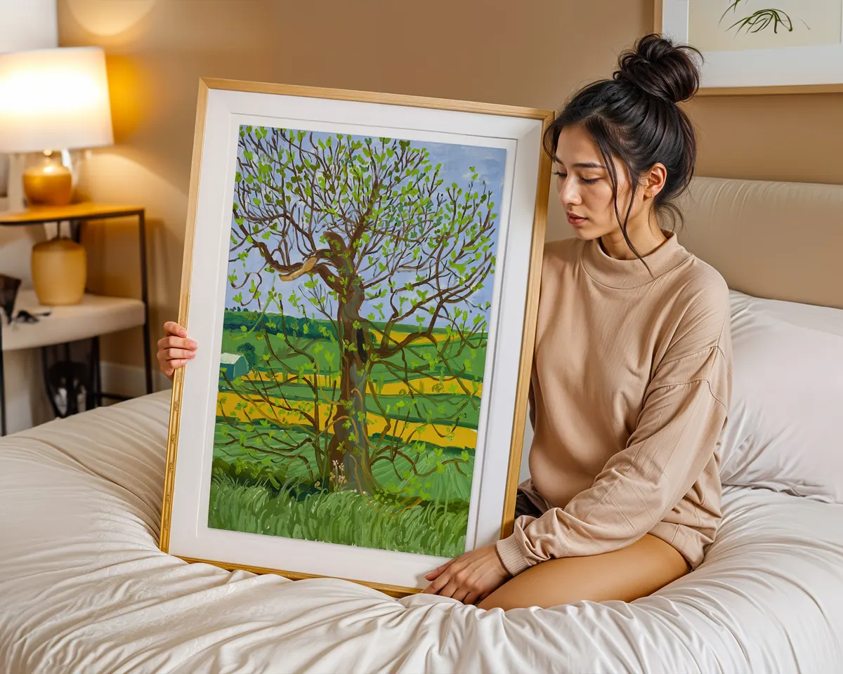 David Hockney-inspired Woldgate tree landscape art poster print, Yorkshire countryside luminous composition, vibrant digital-inspired colour palette, British landscape aesthetic philosophy, seasonal tree study visual language, archival quality print, Hockney landscape collector wall piece, British countryside home décor, contemporary landscape gallery art, Yorkshire inspired print, British art history gift. — photo 7