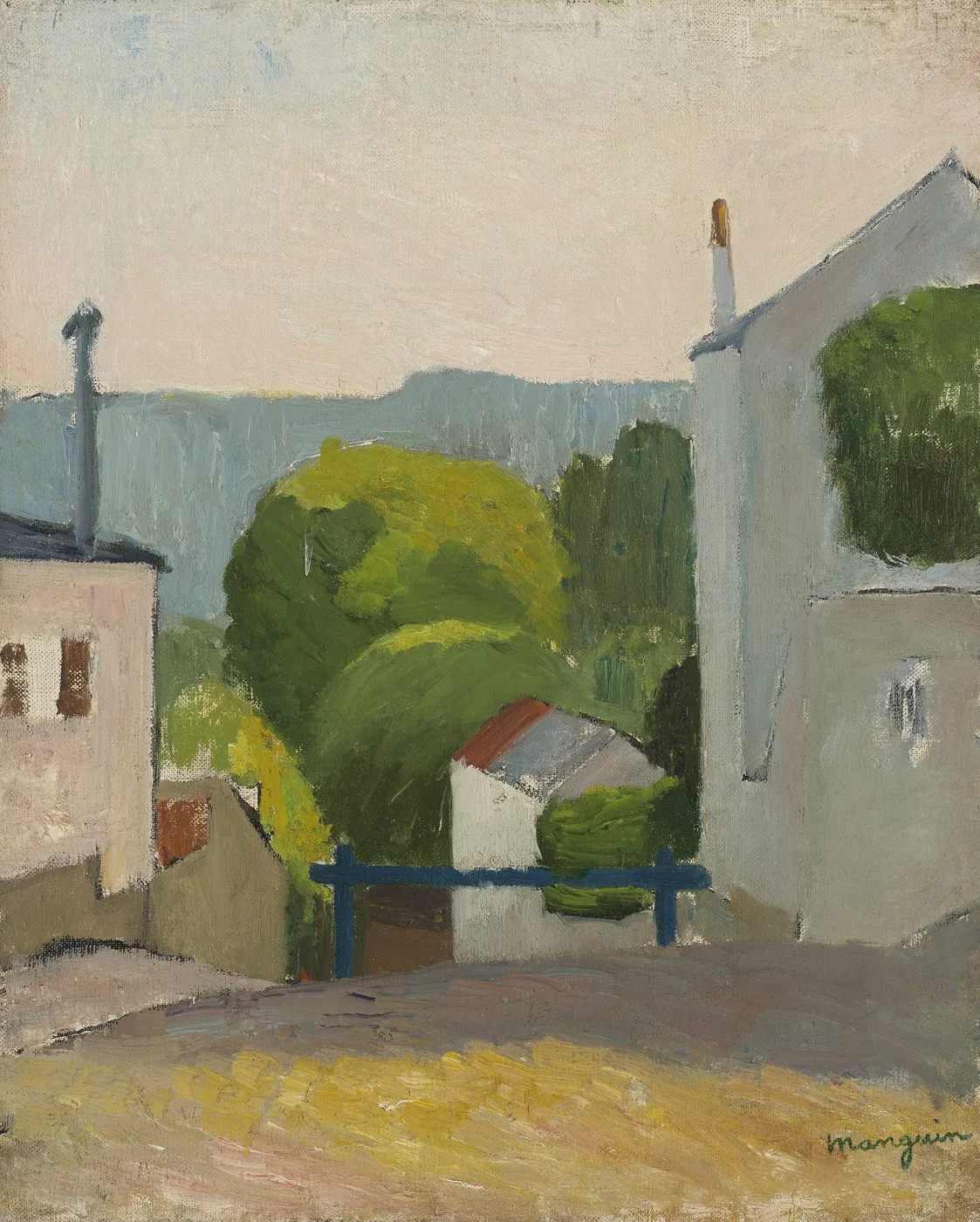 Fauvist French landscape poster in the style of Henri Manguin with warm vibrant colours and loose brushwork.