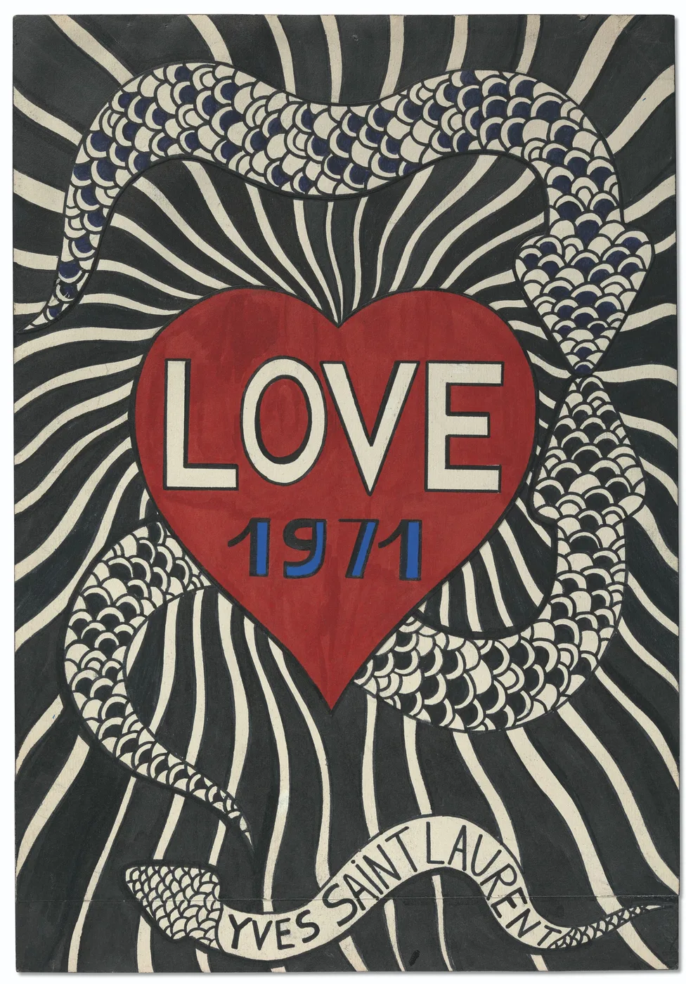 Yves Saint Laurent Love vintage fashion art poster print, YSL annual love series aesthetic, bold graphic fashion and desire composition, haute couture visual language, French fashion history movement, archival quality print, YSL fashion collector wall piece, chic French fashion home décor, gallery art statement, vintage fashion lover gift, Saint Laurent love series inspired print.