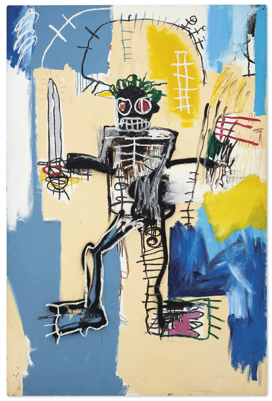 Basquiat-inspired Warrior neo-expressionist art poster print, powerful figure navigating resistance composition, raw gestural mark-making visual language, 1980s New York street art movement aesthetic, empowerment and resistance design, archival quality print, neo-expressionist art collector wall piece, bold abstract home décor statement, gallery wall art, Basquiat movement inspired gift, black art history print.