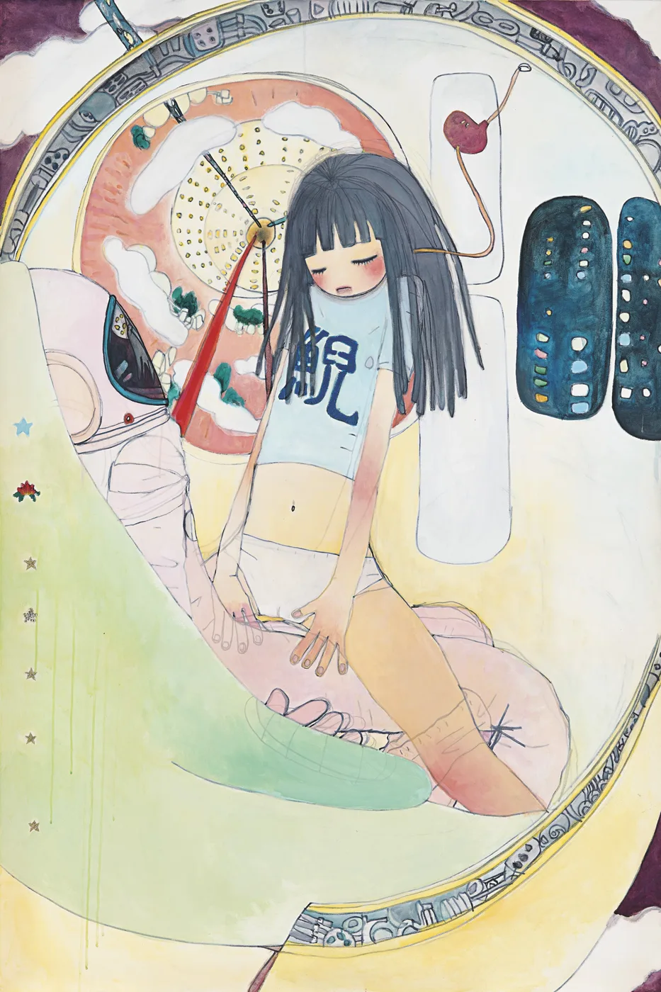 Aya Takano-inspired Japanese surrealist pop art poster print, otherworldly dreaming composition, manga-influenced surrealist aesthetic, Japanese contemporary art movement, luminous fantastical visual language, archival quality print, Japanese pop art collector wall piece, dreamy surrealist home décor, gallery statement art, Japanese contemporary art history gift, manga-adjacent fine art print.