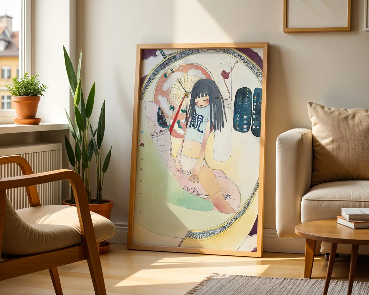 Aya Takano-inspired Japanese surrealist pop art poster print, otherworldly dreaming composition, manga-influenced surrealist aesthetic, Japanese contemporary art movement, luminous fantastical visual language, archival quality print, Japanese pop art collector wall piece, dreamy surrealist home décor, gallery statement art, Japanese contemporary art history gift, manga-adjacent fine art print. — photo 2