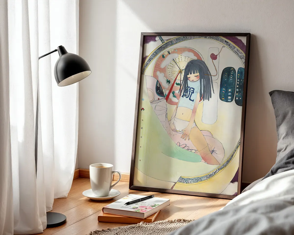 Aya Takano-inspired Japanese surrealist pop art poster print, otherworldly dreaming composition, manga-influenced surrealist aesthetic, Japanese contemporary art movement, luminous fantastical visual language, archival quality print, Japanese pop art collector wall piece, dreamy surrealist home décor, gallery statement art, Japanese contemporary art history gift, manga-adjacent fine art print. — photo 3
