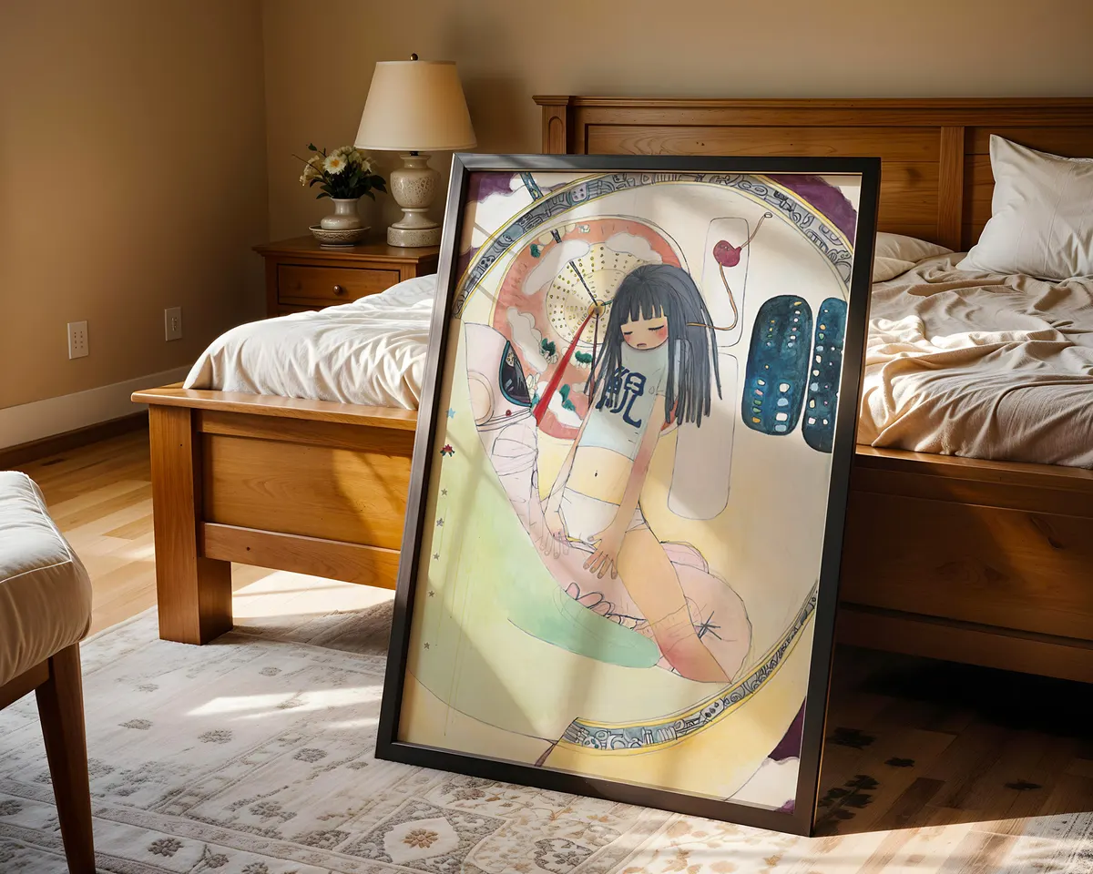 Aya Takano-inspired Japanese surrealist pop art poster print, otherworldly dreaming composition, manga-influenced surrealist aesthetic, Japanese contemporary art movement, luminous fantastical visual language, archival quality print, Japanese pop art collector wall piece, dreamy surrealist home décor, gallery statement art, Japanese contemporary art history gift, manga-adjacent fine art print. — photo 4