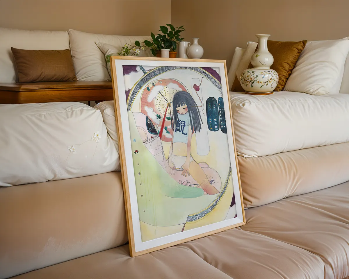 Aya Takano-inspired Japanese surrealist pop art poster print, otherworldly dreaming composition, manga-influenced surrealist aesthetic, Japanese contemporary art movement, luminous fantastical visual language, archival quality print, Japanese pop art collector wall piece, dreamy surrealist home décor, gallery statement art, Japanese contemporary art history gift, manga-adjacent fine art print. — photo 6