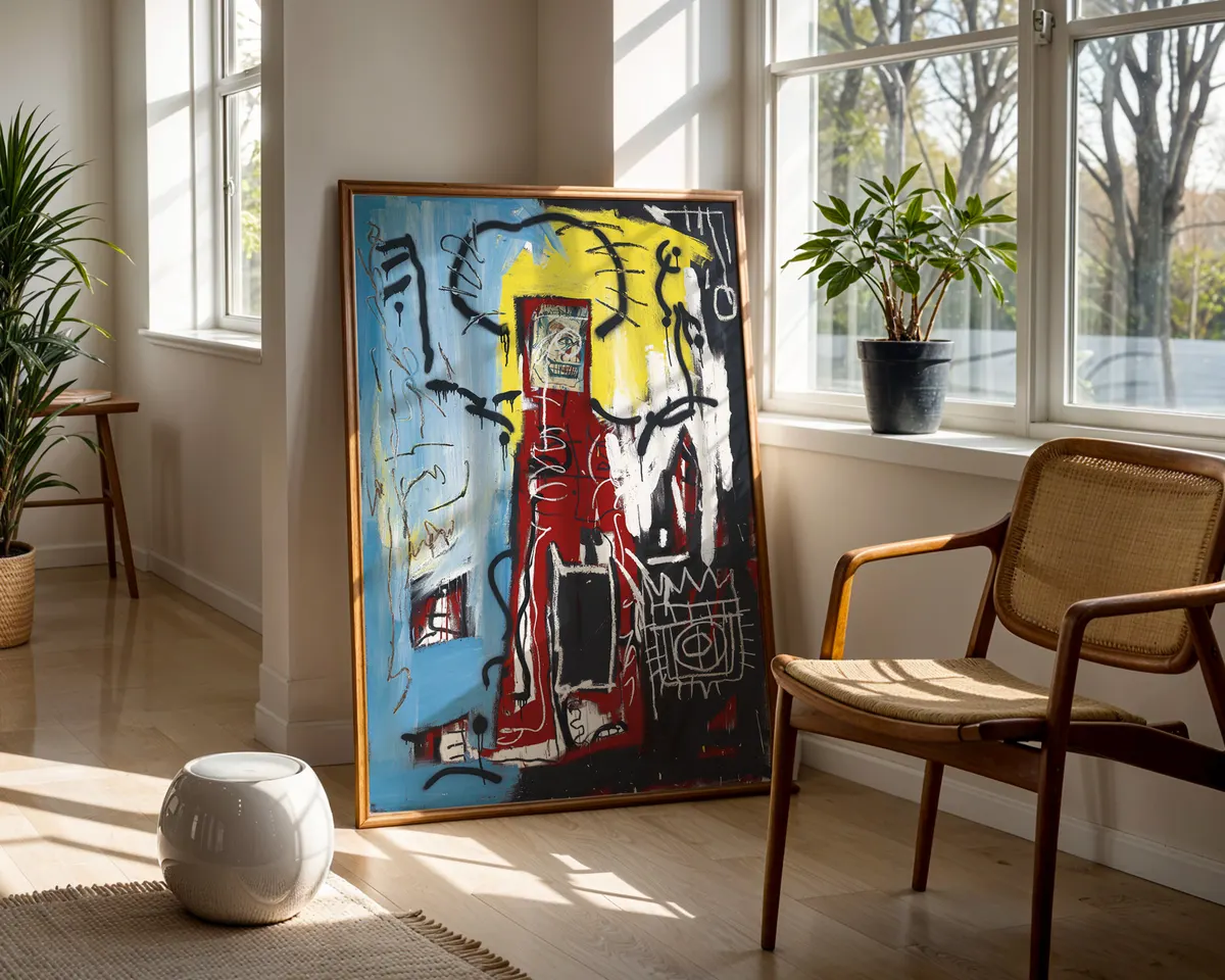 Basquiat-inspired Untitled neo-expressionist art poster print, raw open gestural composition refusing category, 1980s New York street art visual language, expressive mark-making aesthetic design, urban resistance visual philosophy, archival quality print, neo-expressionist art collector wall piece, raw abstract home décor, gallery statement art, Basquiat movement inspired gift, black art history print. — photo 5