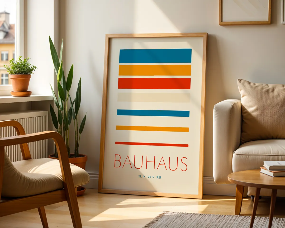 Large minimalist abstract poster in warm beige and ivory tones with a clean elegant composition. — photo 2