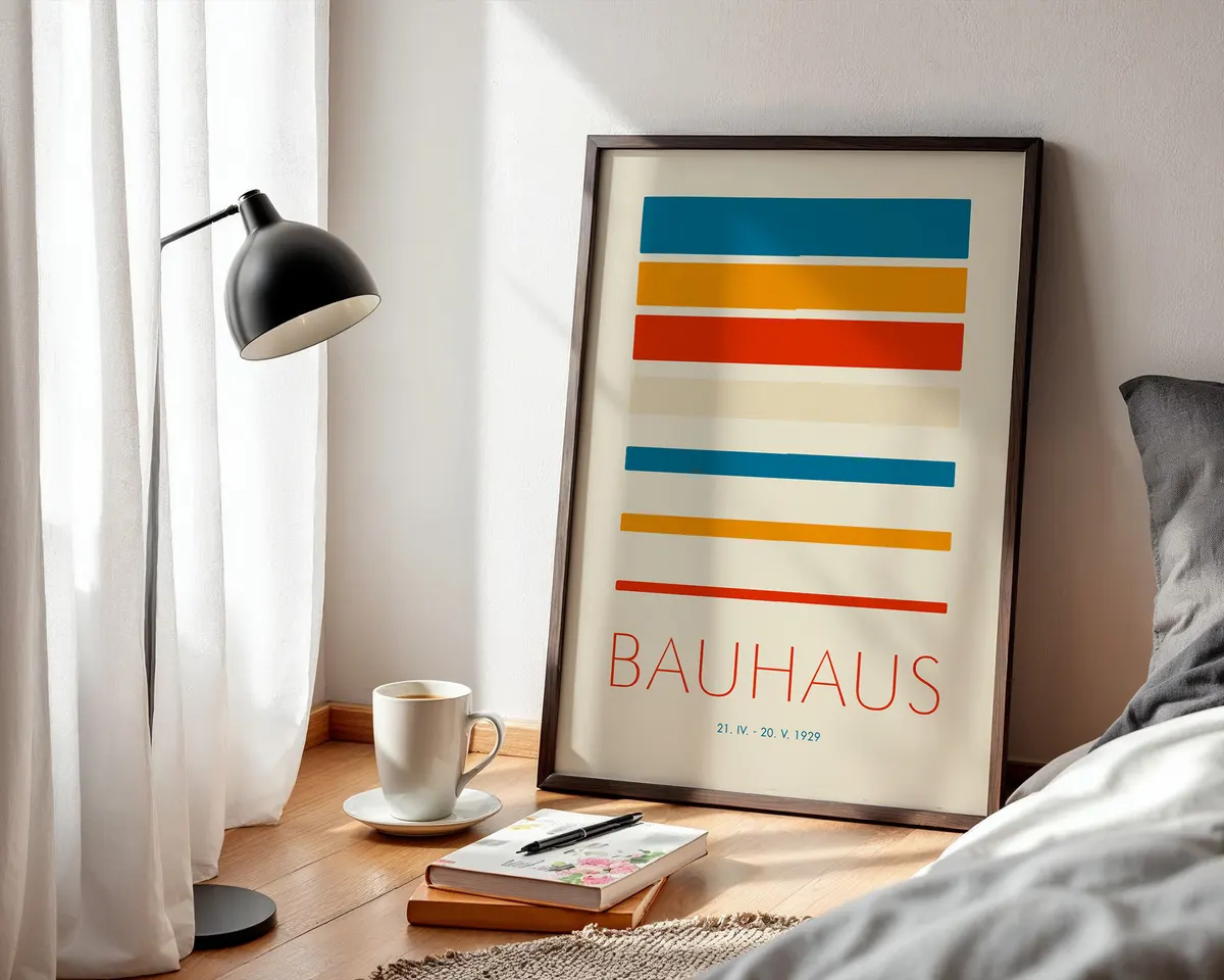 Large minimalist abstract poster in warm beige and ivory tones with a clean elegant composition. — photo 3