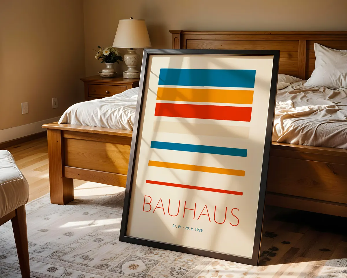 Large minimalist abstract poster in warm beige and ivory tones with a clean elegant composition. — photo 4