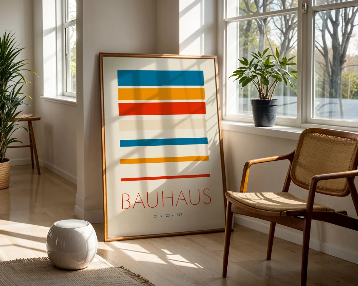 Large minimalist abstract poster in warm beige and ivory tones with a clean elegant composition. — photo 5
