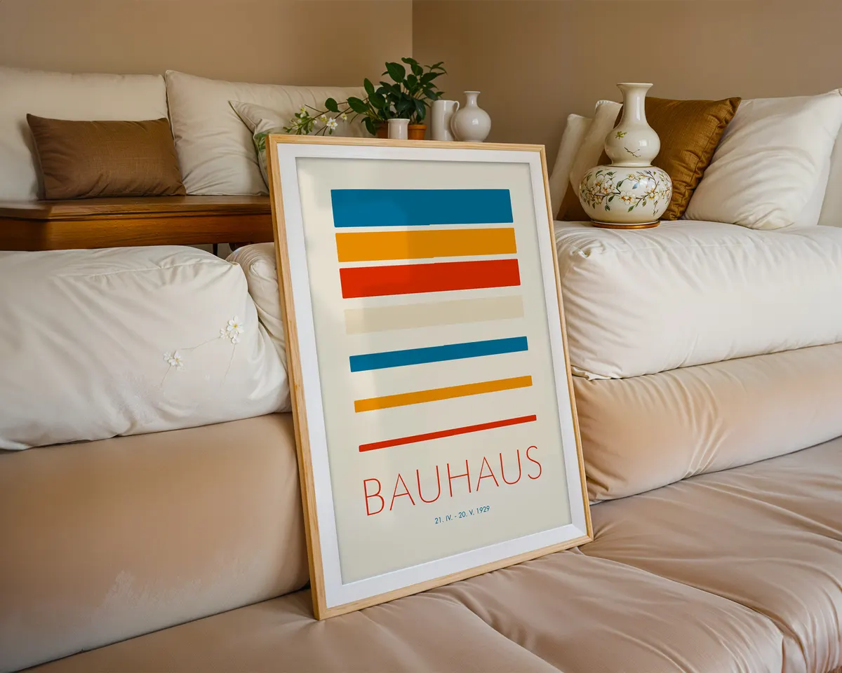 Large minimalist abstract poster in warm beige and ivory tones with a clean elegant composition. — photo 6