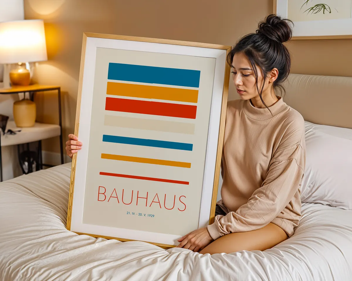Large minimalist abstract poster in warm beige and ivory tones with a clean elegant composition. — photo 7