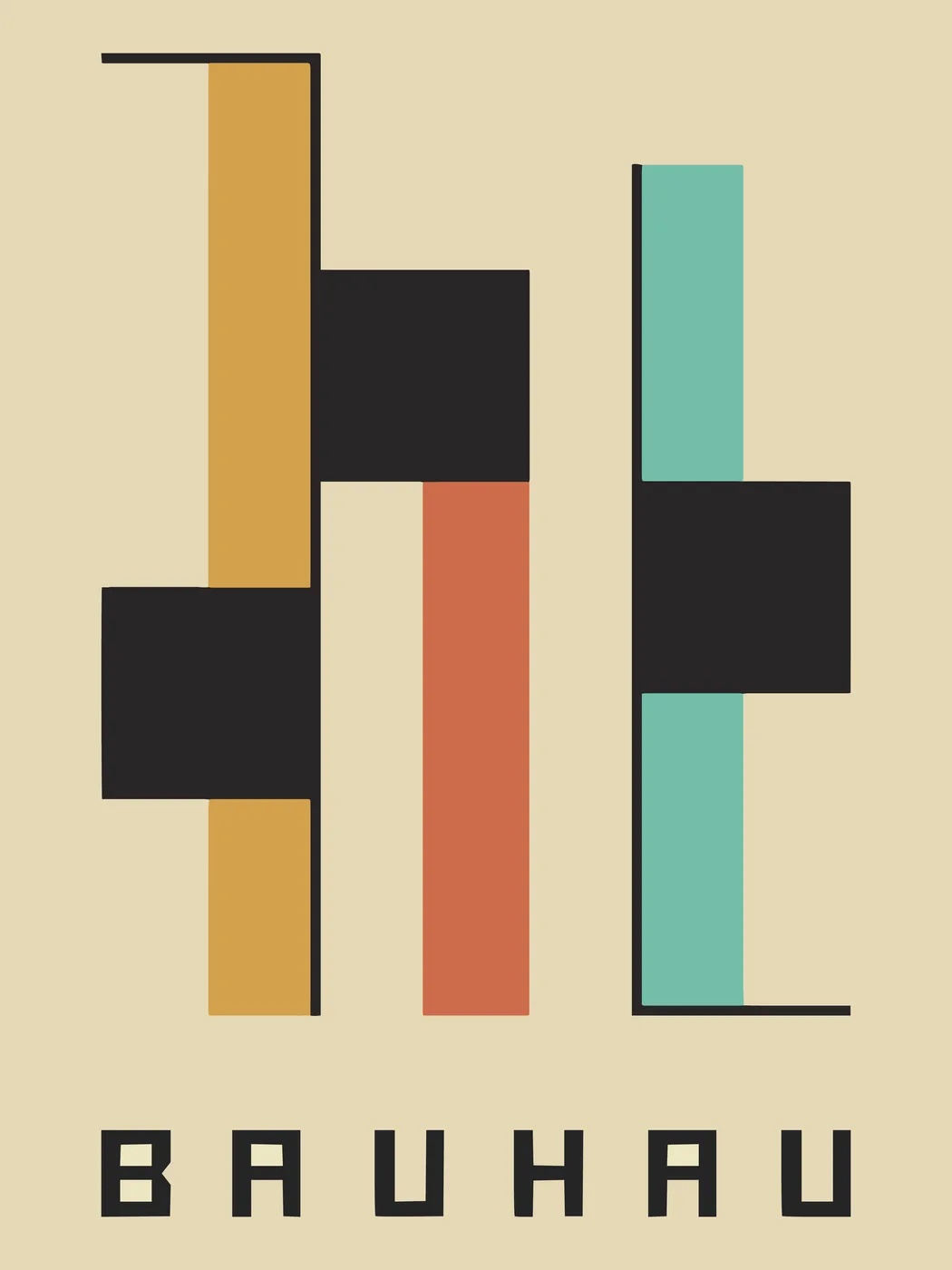 Bauhaus style typographic poster with a bold double letter H in precise geometric construction.