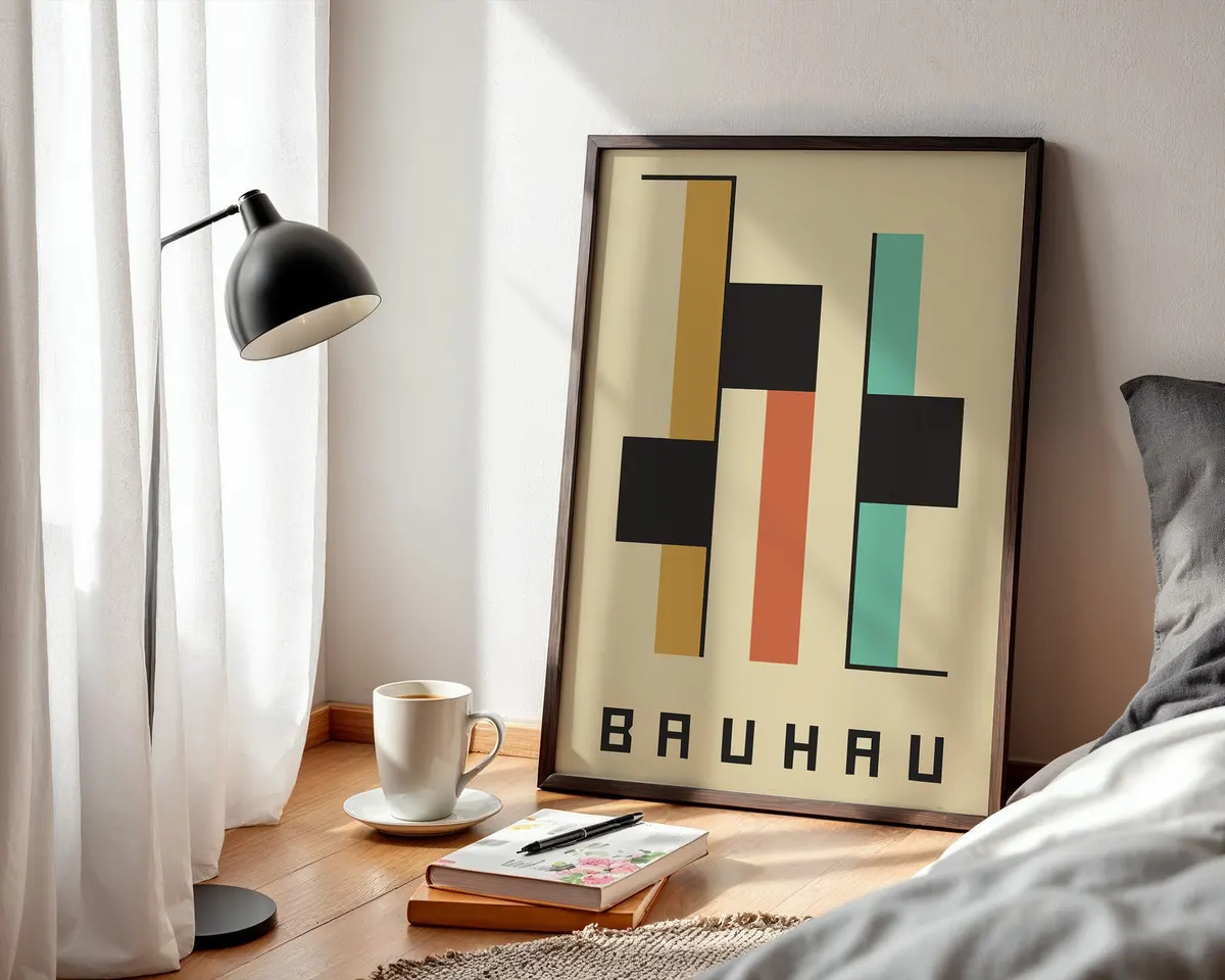 Bauhaus style typographic poster with a bold double letter H in precise geometric construction. — photo 3