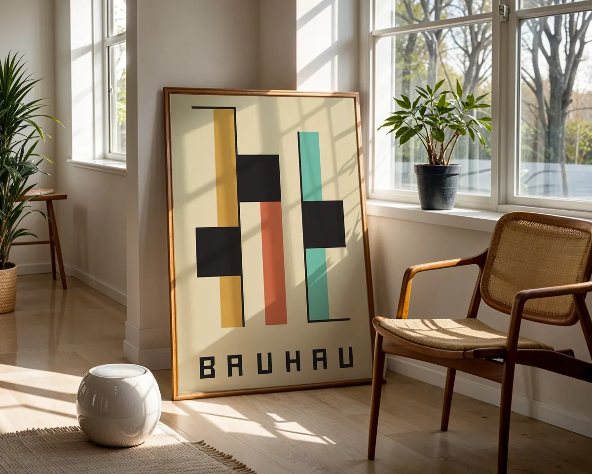Bauhaus style typographic poster with a bold double letter H in precise geometric construction. — photo 5