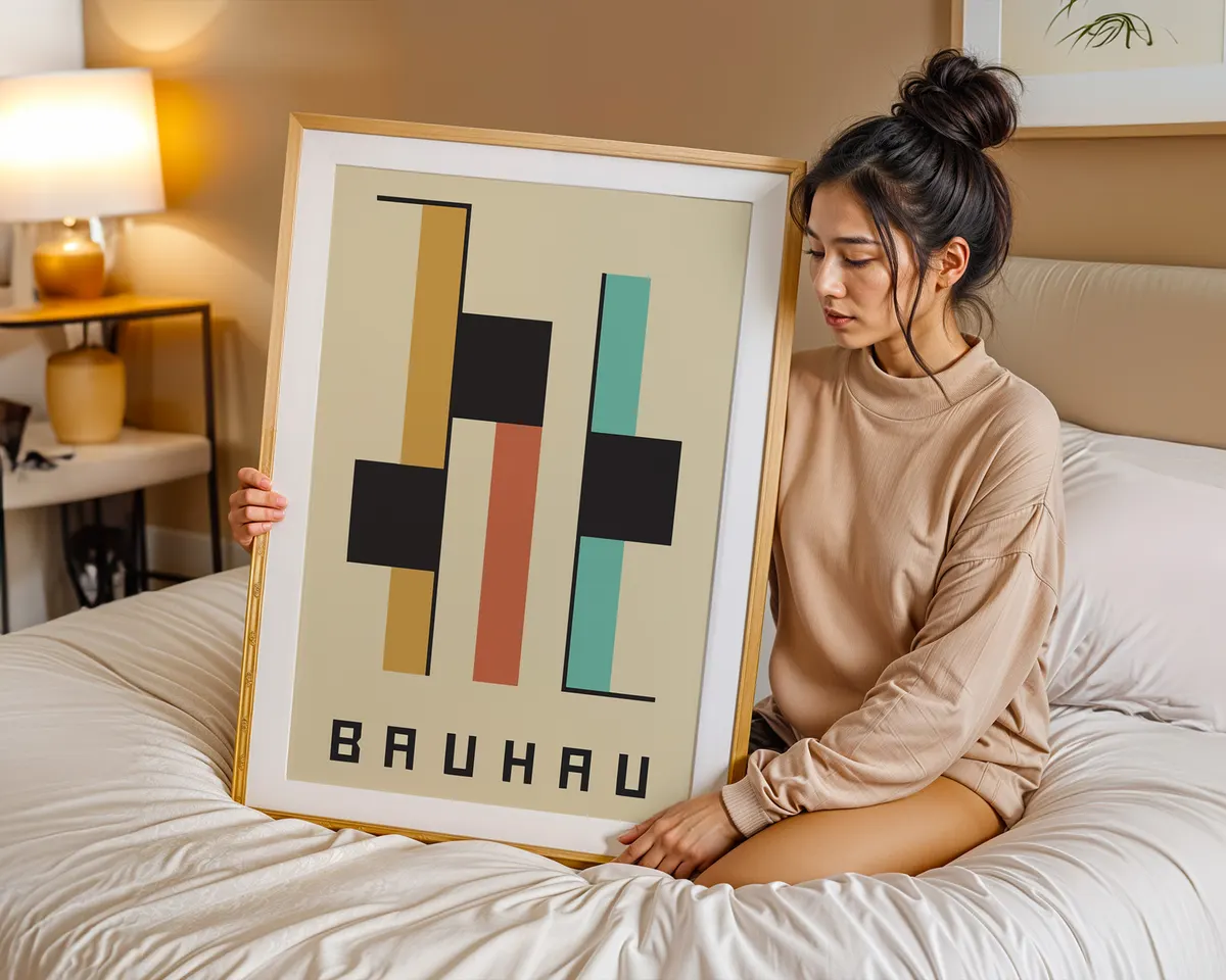 Bauhaus style typographic poster with a bold double letter H in precise geometric construction. — photo 7