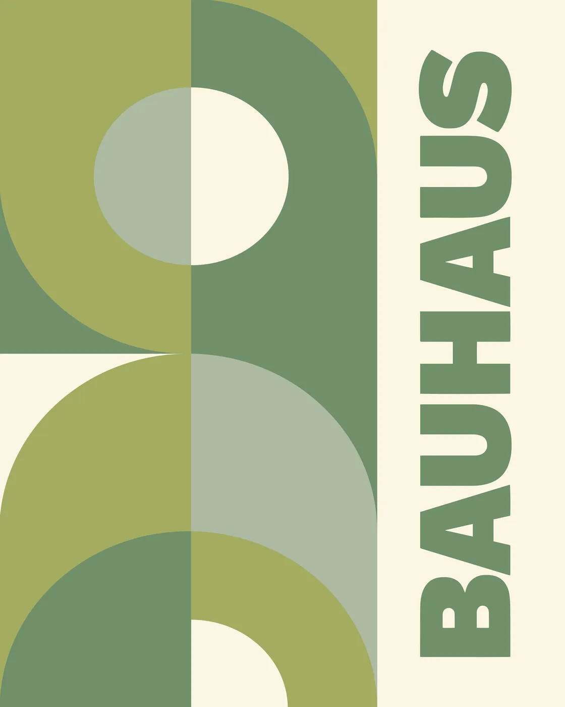 Vibrant green Bauhaus style geometric poster with bold modernist shapes.