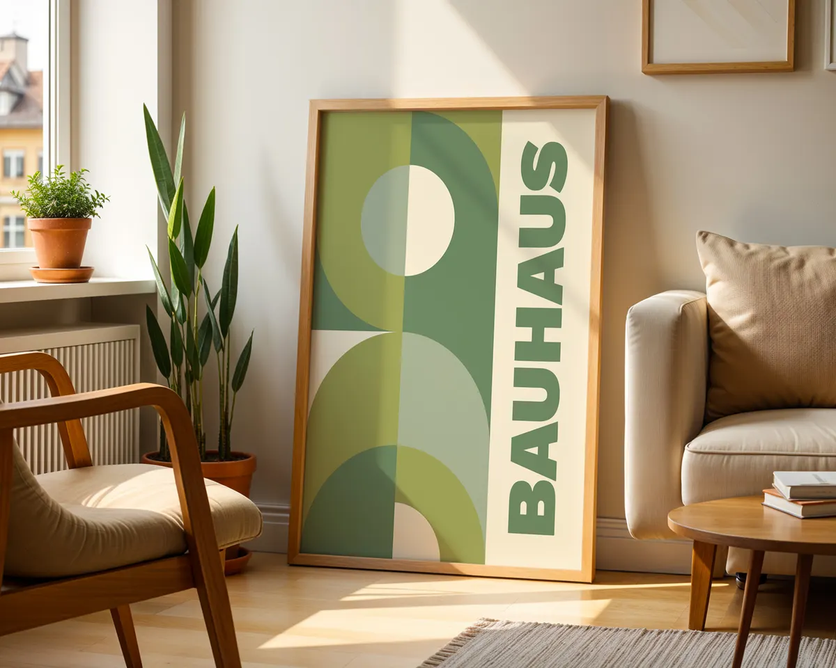 Vibrant green Bauhaus style geometric poster with bold modernist shapes. — photo 2