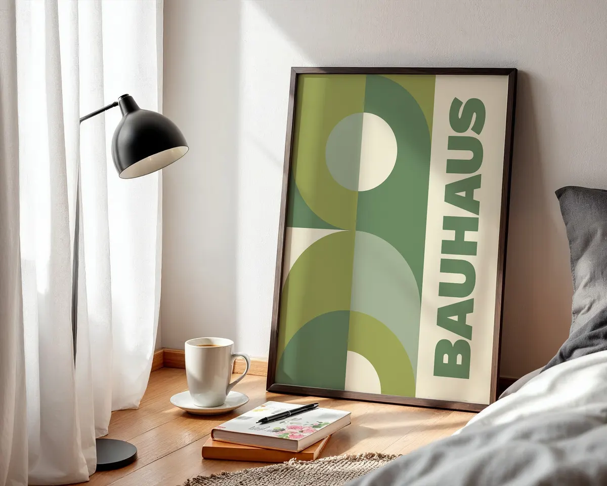 Vibrant green Bauhaus style geometric poster with bold modernist shapes. — photo 3