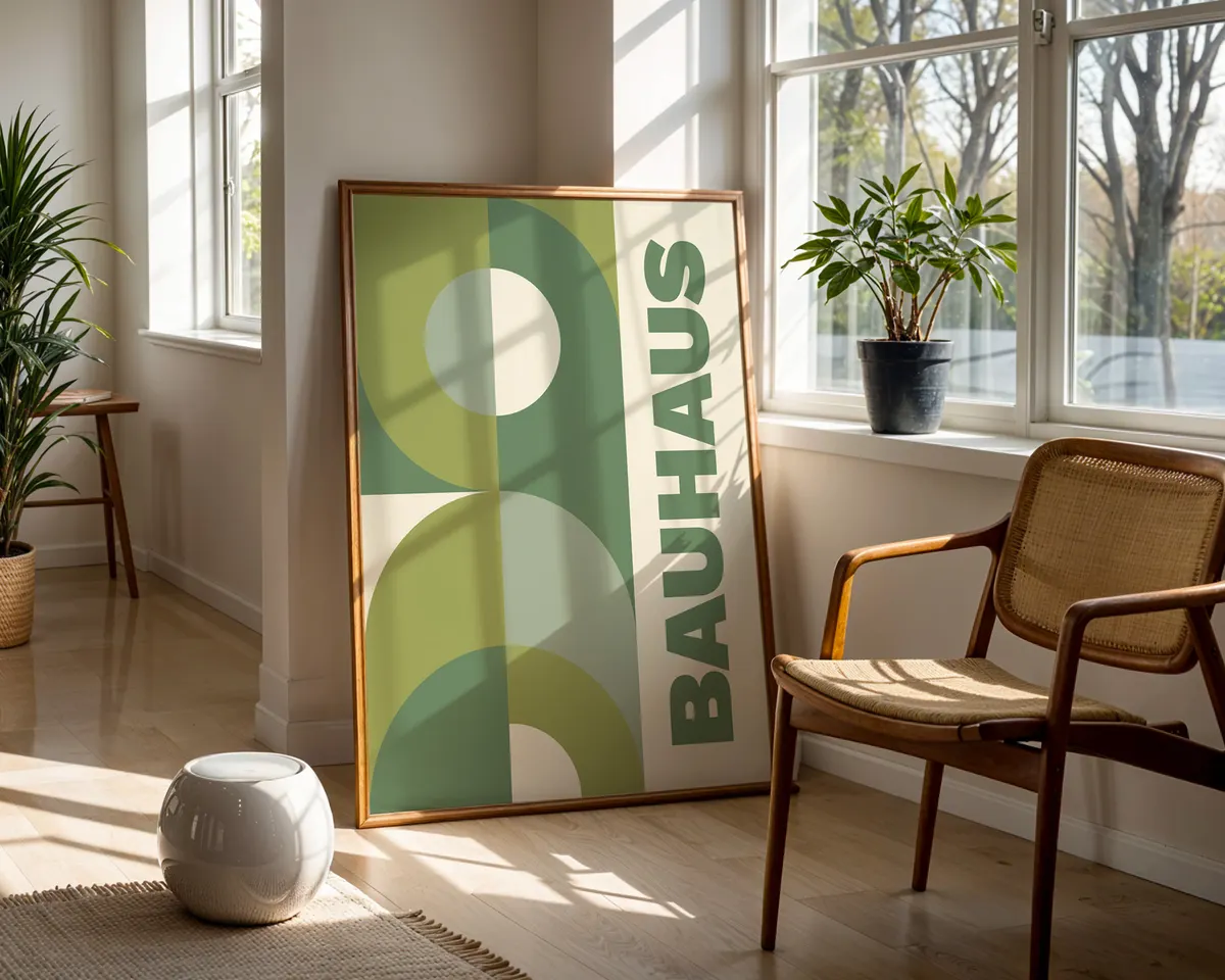 Vibrant green Bauhaus style geometric poster with bold modernist shapes. — photo 5