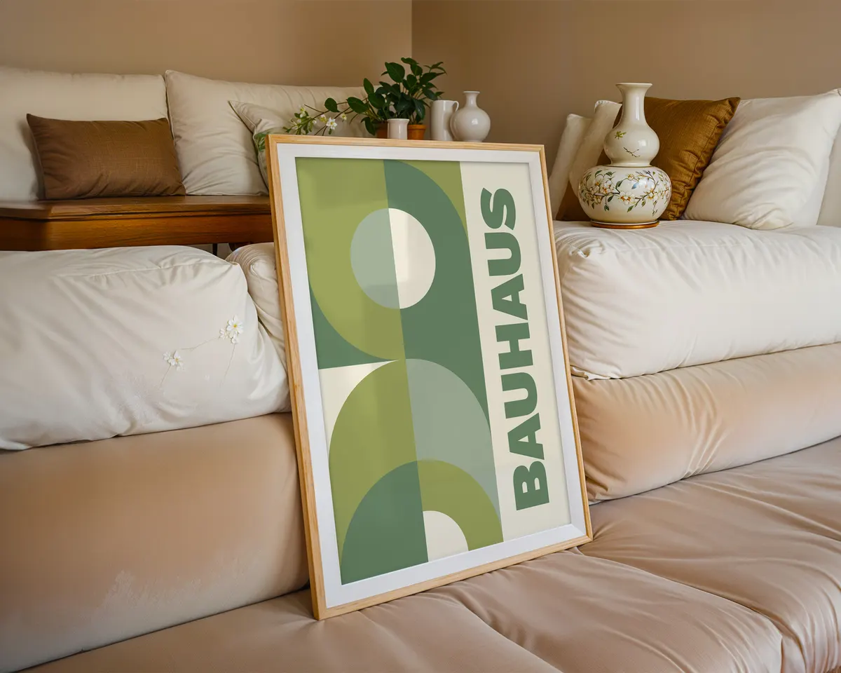 Vibrant green Bauhaus style geometric poster with bold modernist shapes. — photo 6