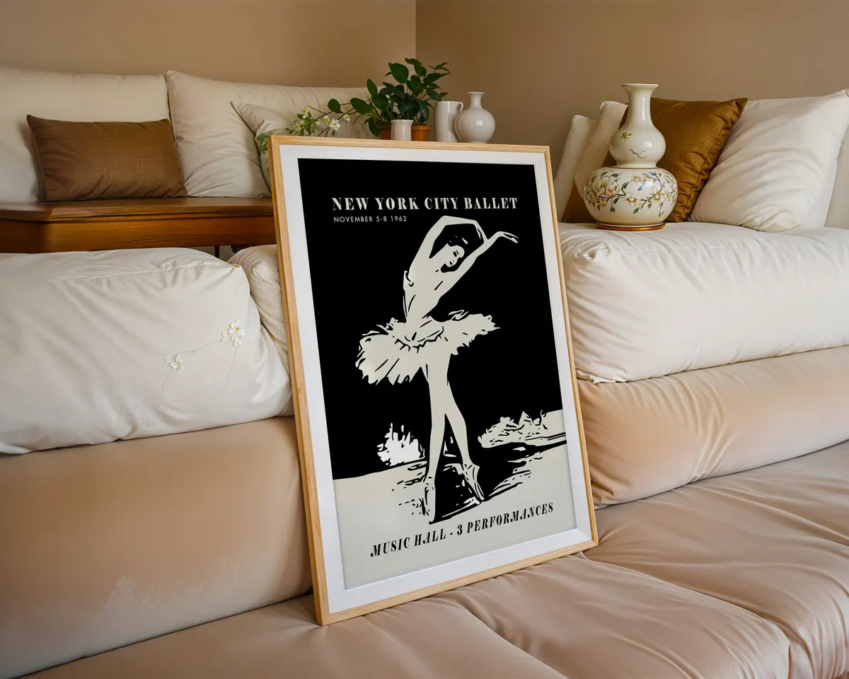 Vintage 1962 New York ballet poster with a bold black and cream dancer silhouette in mid-century graphic style. — photo 6