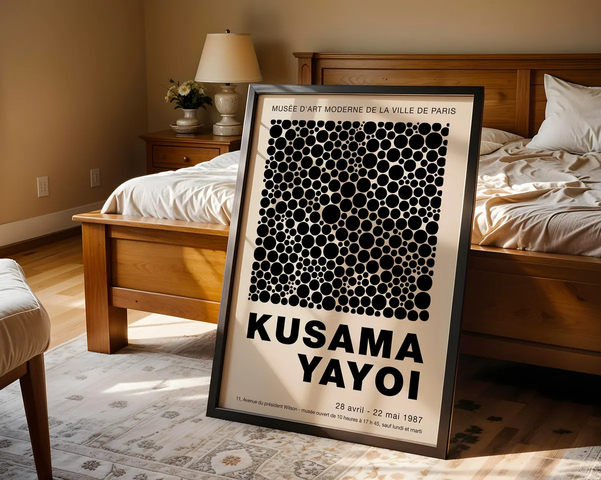Pop art style poster of dense black polka dots on cream in the manner of Yayoi Kusama. — photo 4