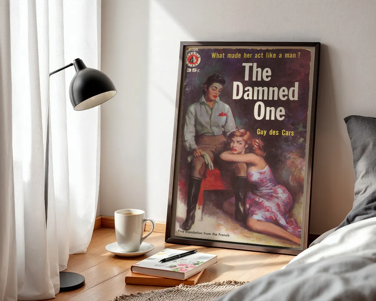 Vintage 1950s lesbian pulp paperback cover poster titled The Damned One in a bold dramatic illustrated style. — photo 3