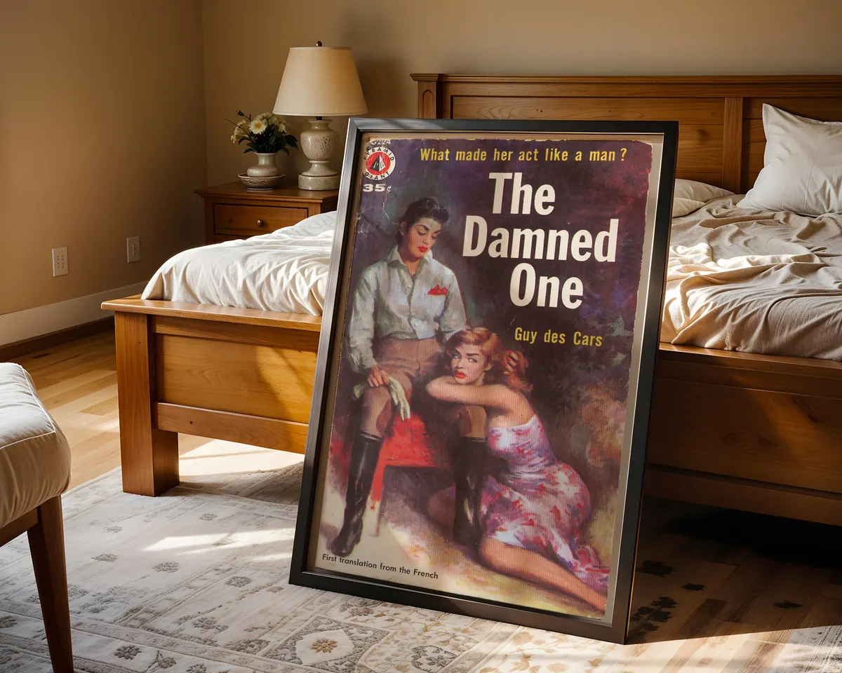 Vintage 1950s lesbian pulp paperback cover poster titled The Damned One in a bold dramatic illustrated style. — photo 4