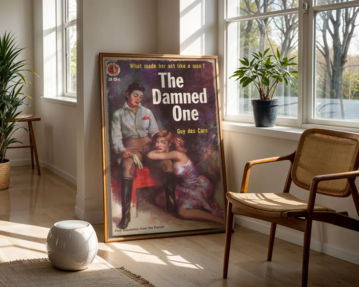 Vintage 1950s lesbian pulp paperback cover poster titled The Damned One in a bold dramatic illustrated style. — photo 5