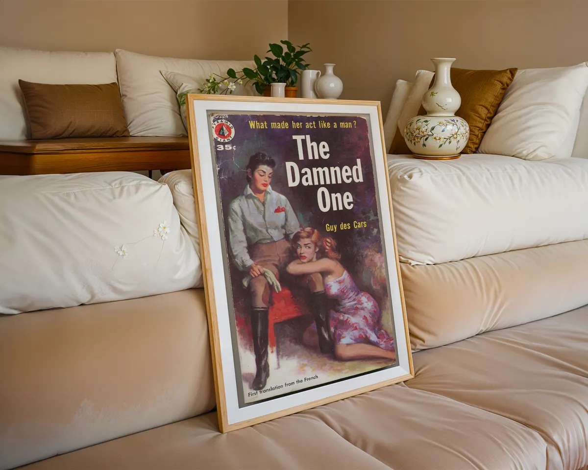 Vintage 1950s lesbian pulp paperback cover poster titled The Damned One in a bold dramatic illustrated style. — photo 6