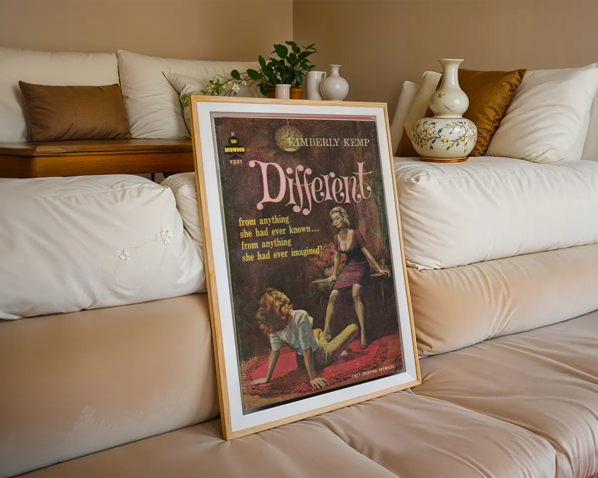 Vintage 1950s lesbian pulp paperback cover poster titled Different in a bold illustrated mid-century style. — photo 6