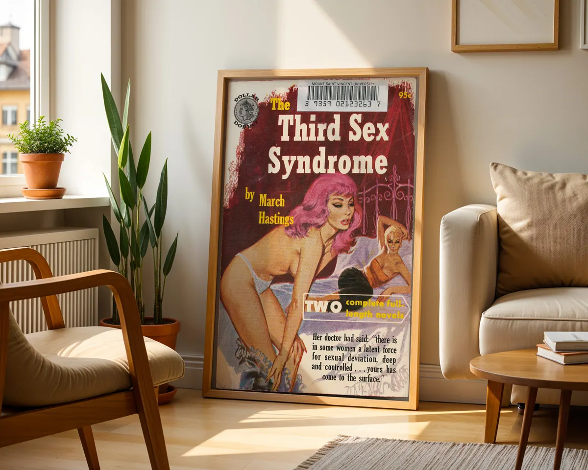 Vintage lesbian pulp paperback cover poster titled Third Sex Syndrome in a vivid camp double-feature illustration. — photo 2