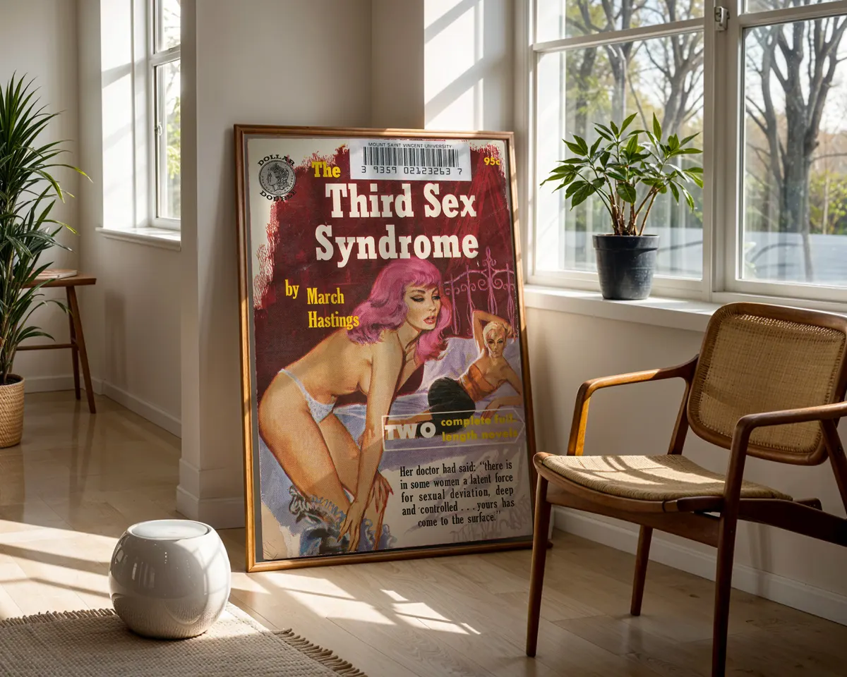 Vintage lesbian pulp paperback cover poster titled Third Sex Syndrome in a vivid camp double-feature illustration. — photo 5