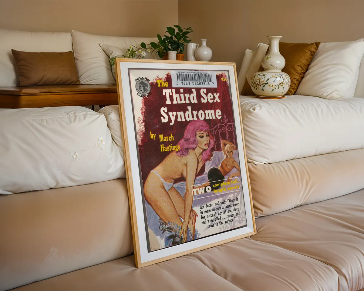 Vintage lesbian pulp paperback cover poster titled Third Sex Syndrome in a vivid camp double-feature illustration. — photo 6