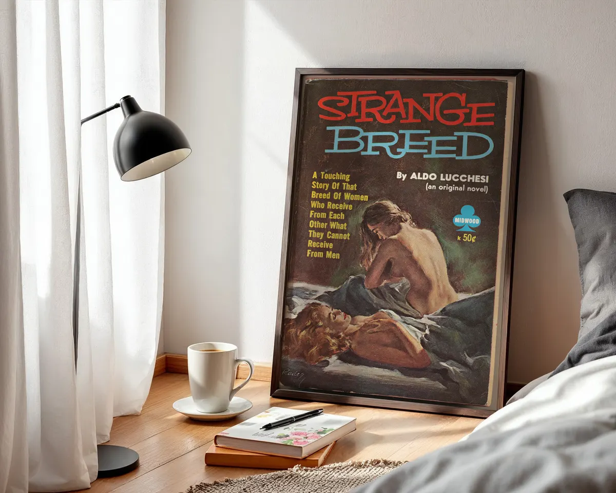 Vintage lesbian pulp paperback cover poster titled Strange Breed in a moody intimate illustrated style. — photo 3